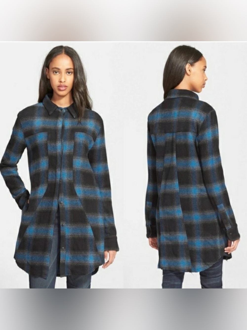 RtA Genevieve Striped Wool Flannel Shirt Blue Plaid Size S NWT - Picture 10 of 10